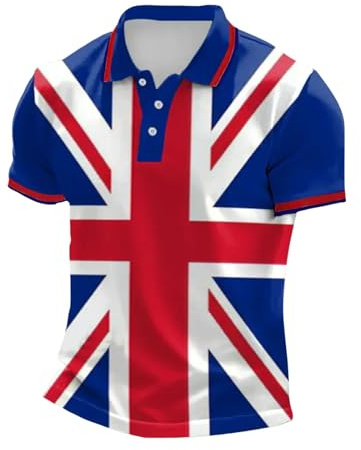 Men's Union Jack Polo Shirt United Kingdom Britain England Flag Print Short Sleeve Golf Polo Shirts UK British Embroidery Collared Button Down Summer T-Shirts St Georges Day Tshirt Holiday Clothes