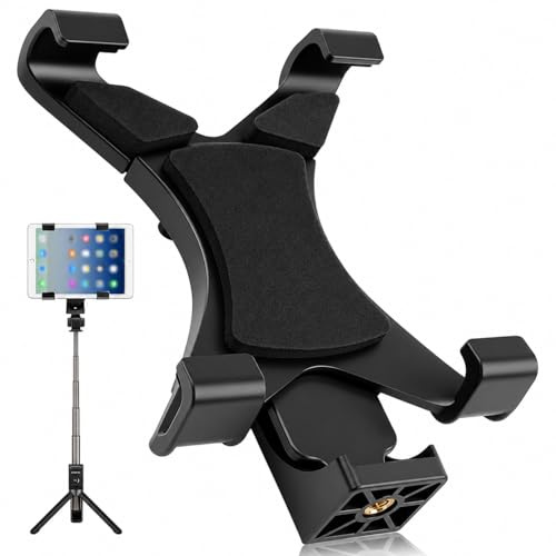 Hawpasy Tripod Mount Adapter for Pad and Phone, 360 Degree Rotatable Universal Tablet Clamp Holder Adjustable 4.8–7.8 Inch Width Fits Most Tablets Phone with 1/4-Inch Screw Thread for Tripod Stand