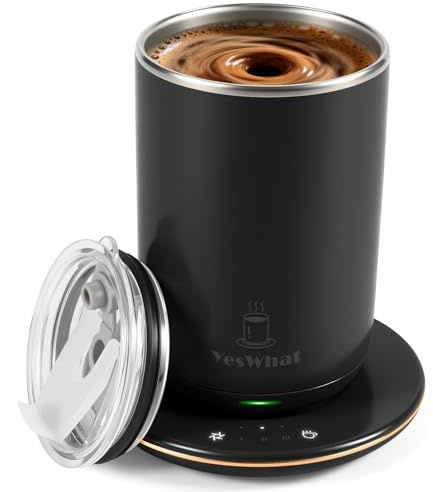 Self Stirring Coffee Mug with Temperature Control,Type-C Heated Magnetic Mixing Cup,3 Heat Levels,8-Hour Auto Shut-Off,USB Rechargeable Stainless Steel Smart Mug for Milk Protein Shakes Black 11oz