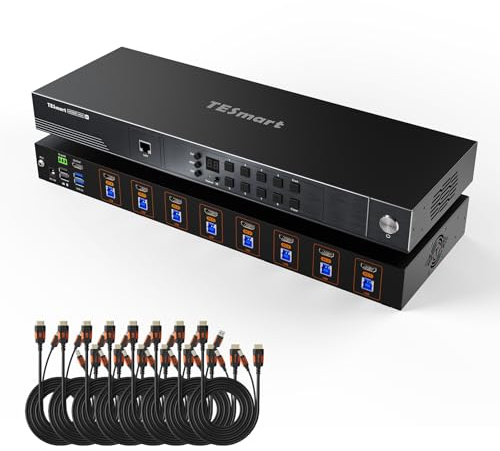 TESmart 8×1 8K@60Hz HDMI KVM Switch, 8 PC 1 Monitore KVM Umschalter 4K@60Hz/120Hz/144Hz für Gaming, Mit USB 3.0 HDMI 2.1 LAN und RS232 Port, EDID, Hotkey Switch, Auto Scan, VRR FVA ALLM, 8 PC Kabel