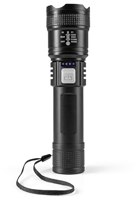 EASYmaxx Torcia a LED ricaricabile con USB-C e zoom; 3 modalità di luce, extra luminosa, lunga durata e resistente agli spruzzi; per campeggio, casa, auto e in viaggio