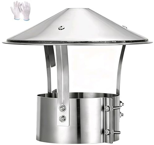 Stainless Steel Chimney Cap, Cone Top Stove Pipe Cap with Gloves, Weatherproof Round Exhaust Vent Cover, Fireplace Flue Cowl Stovepipe Finial(125mm(5in))