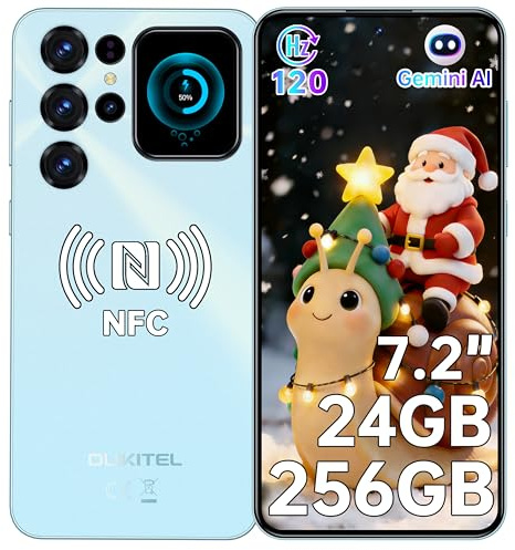 OUKITEL C68 Plus Smartphone Ohne Vertrag - 24GB+256GB 6000mAh Akku Handy Ohne Vertrag 64MP+8MP 7,2 Zoll 120Hz Display mit 1,81 Rückbildschirm Android 15 Simlockfreie Handys Dual SIM NFC/Face ID/BT5.0