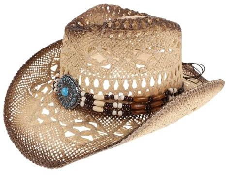 TOYANDONA Sombreros de Vaquera para Mujer: Sombrero de Vaquero de Paja - Gorra Playera Estilo Western con ala moldeable y Bandas Decorativas para Decorar Fiestas Vaqueras