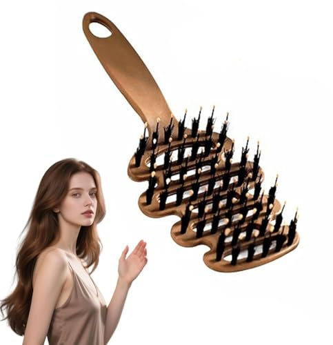 Ciftway Brosse volume en poils de sanglier, brosse à cheveux, brosse à crêper, volume et brillance, brosse à crêper pour femmes et hommes, brosse de coiffage pour massage du cuir chevelu et soins des