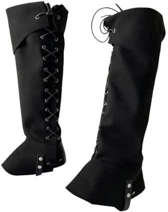 LRXFPIYF Mittelalterliche Piratenstiefel-Überzüge, Halloween-Beinschützer für Anime-Conventions und Wanderungen, Schwarz