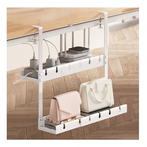 Enkelt och dubbelt kabelställ for under skrivbord, hålfritt utdragbart for, vit, storlek 2(White1)