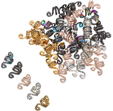 LOORGVEL Accessori per Chioma da Donna 50 Pezzi Fermagli per Dreadlock Spirali per Trecce in Metallo Colorato Set per Intrecciare Acconciature Africane Festival Vintage