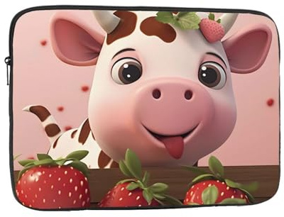 BOAIHH Sac d'ordinateur léger, motif imprimé vache et fraises, adapté pour les voyages d'affaires, le travail, les trajets, Noir , 17 inch