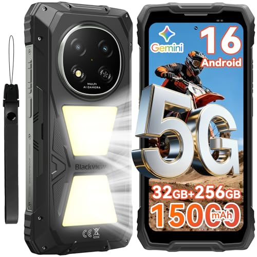 Blackview Rock 2 Pro 5G Rugged Phone Android 16, 15000mAh/33W Dual 400LM Camping Light, 32GB+256GB/2TB Rugged Smartphone Unlocked Gemini AI, 16MP+13MP 6.78 2.4K 120Hz Glove Mode/NFC