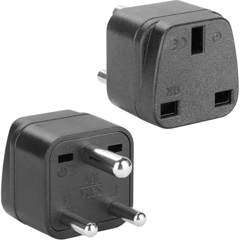 2 Pack UK to India Plug Adapter, UK to Sri Lanka Travel Adapter, Type D Plug Adapter, 250V/10A, Travel Adapter Suitable for Pakistan, Sri Lanka, Nepal (Black)