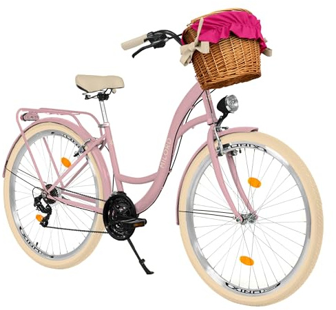 MILORD Damenfahrrad Citybike Komfort Mit Weidenkorb Hollandrad Vintage Fahrrad, 26, 28 Zoll, 21-Gang