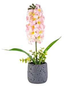 BEGONDIS Artificial Hyacinth Potted Plant, Faux Flower in Black Pot, Home Dinning Room Decoration (Pink)