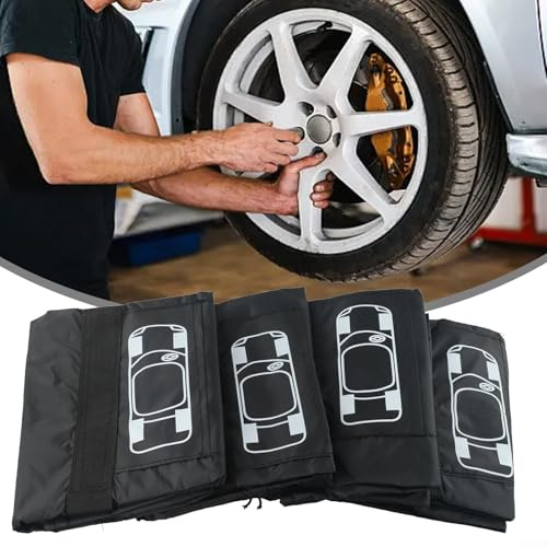 Lot de 4 housses de pneu de secours pour pneus de 13 à 58,4 cm - Sac de rangement réglable en polyester avec poignée de transport, sangles renforcées et adapté pour SUV, V (L ceinture noire)