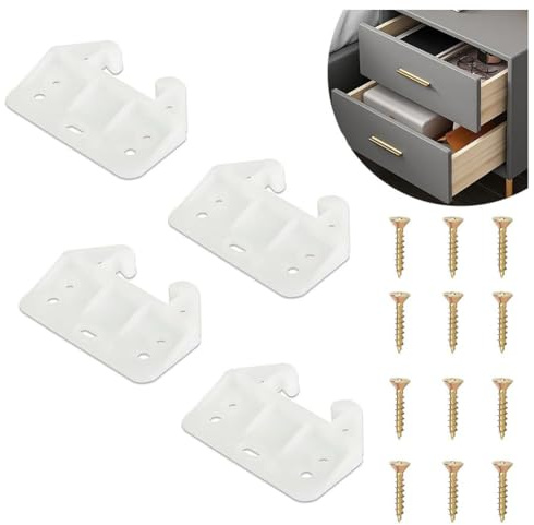 Plastic Drawer Slide Rail Kit, 4 Brackets + 12 Screws for Easy Installation, Compatible with Cabinets Closets and Bathroom Bedroom Kitchen Drawers