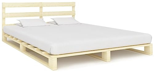 PUGYNBK Palettenbett Massivholz Kiefer 160x200 cm Bettrahmen aus massivem Kiefernholz mit robusten Lamellen für optimalen Komfort und Langlebigkeit, klassisches Design, einfache