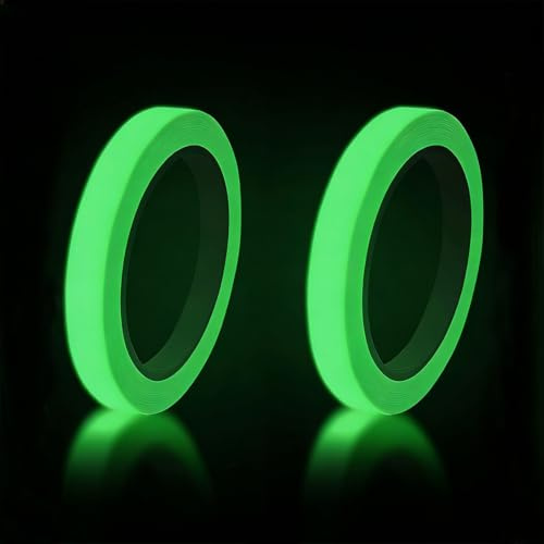 WHYCNJL 2 Rollos Cinta Fluorescente Adhesiva 10m* 10mm/ Rollo,Cinta Adhesiva Fluorescente Luminosa Glow in The Dark,Impermeable,para Escaleras, Paredes, Escalones,Señales de Salida (Verde)