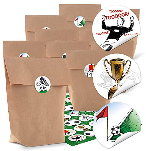 Logbuch-Verlag 24 Fußball Geburtstag 24 Geschenktüten zum Befüllen 16,5 x 6,5 x 26 cm Kinder Party Mitgebsel Tüten mit Fußball-Sticker