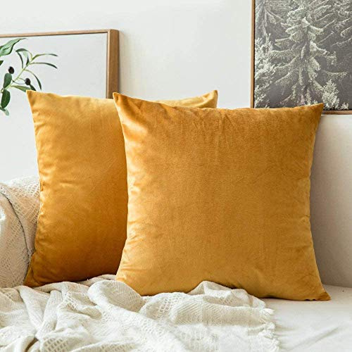 MIULEE 2er Set Kissenbezug Kissenhülle Dekorative Dekokissen Sofakissen Quadrat Wurfkissenbezug mit Verstecktem Reißverschluss Sofa Schlafzimmer 16x16 Zoll 40x40 cm Golden