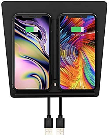 TAPTES Wireless Charger for Tesla Model 3 2017 2018 2019 2020, Dual Phone Charging Pad for Tesla Model 3 Accessories, Car Center Console Interior, Compatible with iPhone & Smartphones, Black