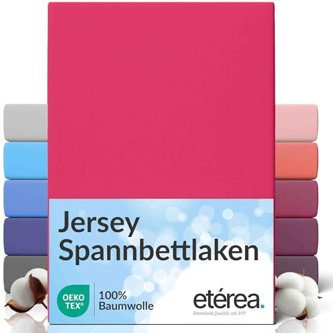 etérea Comfort Jersey Påslakan 140x200cm - 160x200 Oekotex Made in Green - 100% bomull, jersey, monterat lakan upp till 25 cm högt - lakan 140x200-160x200 cm Rosa plommon