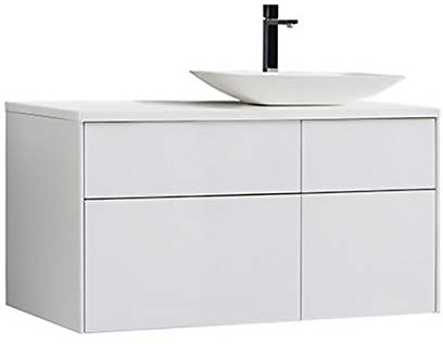 StoneArt Badmöbel Set Mineralguss Waschbecken Waschschale Aufsatzwaschbecken und Unterschrank Waschtisch Einzel- oder Doppelwaschbecken Venice VE-1010pro-1 weiß 100cm rechts