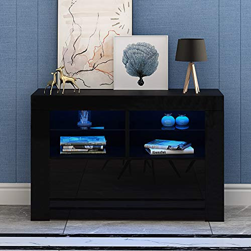 100CM TV Stand Storage Unit Living Room Furniture TV Cabinets RGB LED TV Stand Sideboard Matt (Black, With LED)