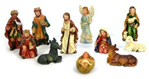 Aurora Store Set Mini Natività Classica Presepe Statuine in Resina con 11 soggetti Personaggi da h. 3,5 cm Giuseppe Maria Gesù Bambino Re Magi Asinello Bue
