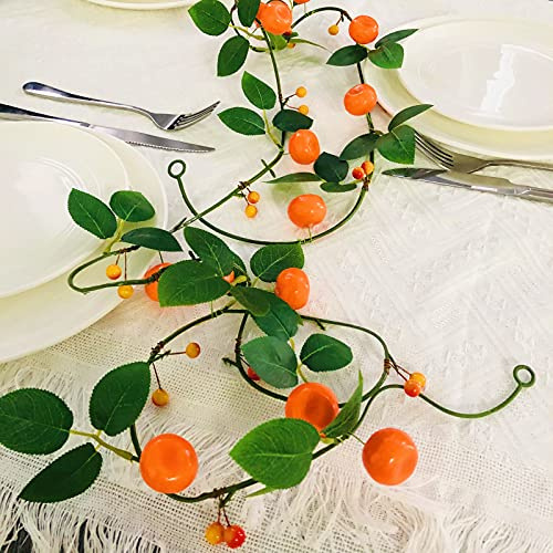 Artificial Tangerine Vine Garland,Faux Fruit Oranges Rattan with Green Leaves Vine, Hanging Kumquat Plant Vine for Wedding Baby Shower Party Garden Decoration(Orange Vine, 2m)