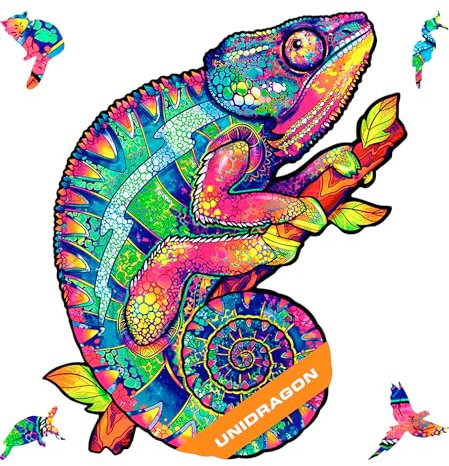 UNIDRAGON Original Holzpuzzle — Schillerndes Chamäleon, 700 Teile, Royal Größe 17.9 x 26.5 Zoll (46 x 68 cm) Schöne Geschenkverpackung, Einzigartige Form Erwachsene und Kinder