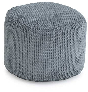 Loft 25 Runder Beanbag Fußhocker - Pouf 44x30cm mit EPS-Perlen Füllung - Innenbereich Wohnzimmer Cord Pouf hocker, Gaming Pouf für Erwachsene, sitzpouf, Leichter Pouf hocker (Holzkohle)