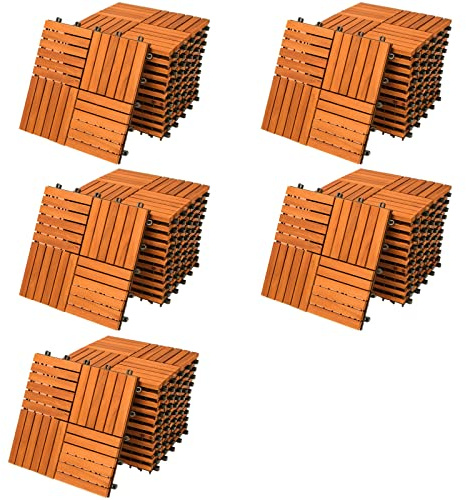 CASARIA® 55x Dalles bois clipsables 30x30cm bois d'acacia certifié FSC® dalle bois terrasse extérieur antidérapant sol balcon jardin caillebotis résistant UV intempéries mosaïque Quattro
