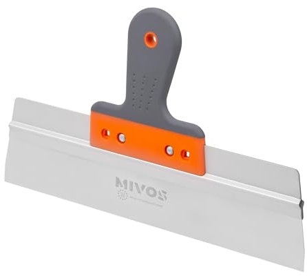Mivos Profi Flächenspachtel Breitspachtel aus Rostfreiem Edelstahl 350 x 60 mm - Fassadenspachtel mit 60mm Klingenlänge - Glättspachtel 350 mm Breit mit Softgriff - Made in EU