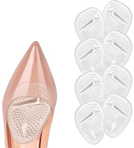 URAQT fotkuddar, 4 par silikonkuddar, framfotsgelkuddar, skoinlägg, halkskydd för gelkuddar, hälskydd för framfoten, skoskydd för höga klackar, innersulor framfot, kulkuddar (4 par transparent)