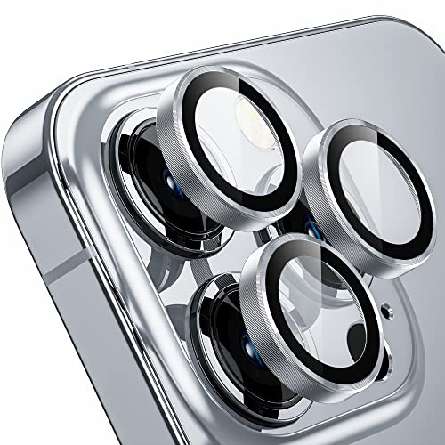 WSKEN for iPhone 14 Pro Max/iPhone 14 Pro Camera Lens Protector,[Keep Original Shooting] Shatterproof 9H Tempered Glass Camera Screen Protector Metal Ring Cover Film Accessories White Titanium