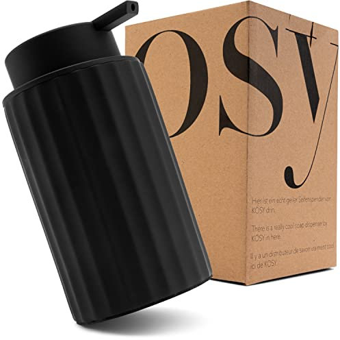 Kosy - Seifenspender Schwarz aus Keramik Matt - Stylisch und Rutschfest mit Soft Touch - Moderner Flüssigseifenspender und Spülmittelspender