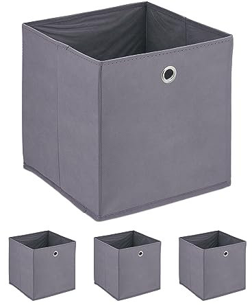 Relaxdays Aufbewahrungsbox, 4er Set, faltbar, H x B x T: 30 x 30 x 30 cm, Stoffbox mit Griffloch, dunkelgrau