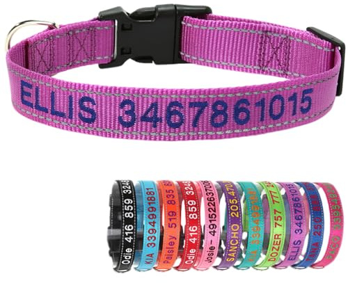 Reflektierend Nylon Hundehalsband Personalisiert mit Individuell Gesticktem Namen und Telefon für Große Mittlere Kleine Hunde Welpe