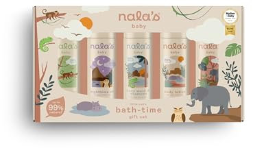Nala's Baby Bath-Time Gift Set | Body Wash & Shampoo, Nighttime Oil, Bubble Bath, Body Lotion, Conditioner | Award-Winning | Dermatologically-Tested and Paediatrician-Approved | Vegan | Nalas Baby
