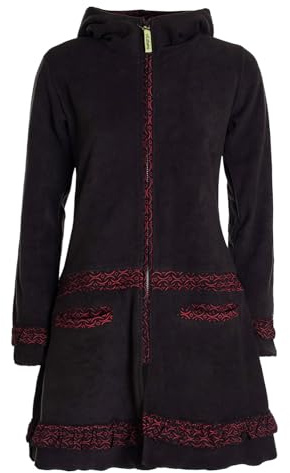 Vishes - Alternative Bekleidung - Damen lange Fleecejacke Fleecemantel Übergangsjacke ECO-Fleece schwarz 40-42