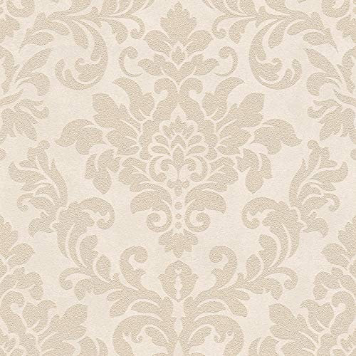 BRICOFLOR Papier peint intissé baroque beige crème Tapisserie beige baroque idéale salon Papier peint élégant idéal chambre adulte