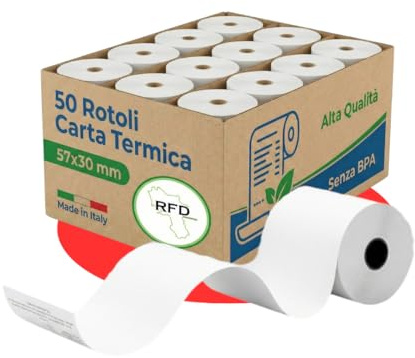 Rotoli cassa Termici 57x30 Confezione 50 Rotoli - Omologati per Registratore Cassa Scontrini Alta Qualità made in italy