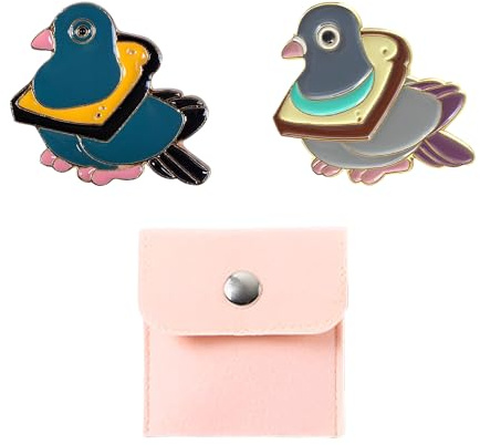 2 Stück Tauben-Broschen mit 1 rosa Aufbewahrungstasche, niedliche Emaille-Anstecknadel, Metall-Tier-Anstecknadel, Party-Abzeichen-Anstecknadel, Cartoon-Tier-Anstecknadel-Zubehör, Glückstaube