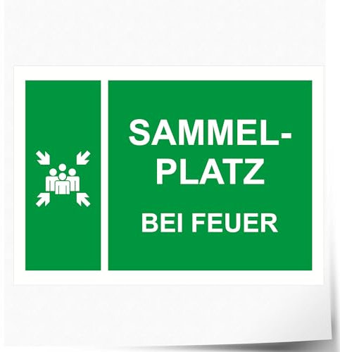 Indigos UG - Schild Sammelplatz bei Feuer - 210x148 mm - Hotel, Firma, Schutz, Kita, Arzt, Praxis - Sicherheit - Warnung - Aluverbundplatte 3mm, Wohnung - Hinweisschild - Warnschild