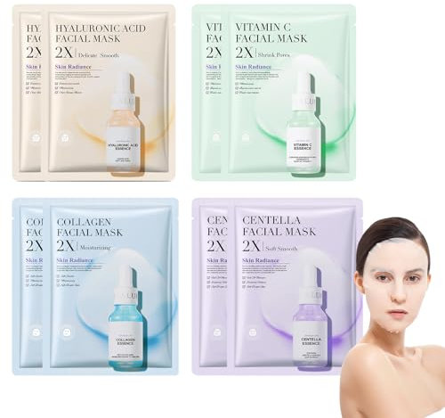 Lot De 8 Masque Visage Tissu, Masque Visage Tissu Hydratant, Masque Hyaluronique Hydratant Visag, Masque De Soins Beauté, Rendre La Peau Plus Délicate Et Profondément Hydratée