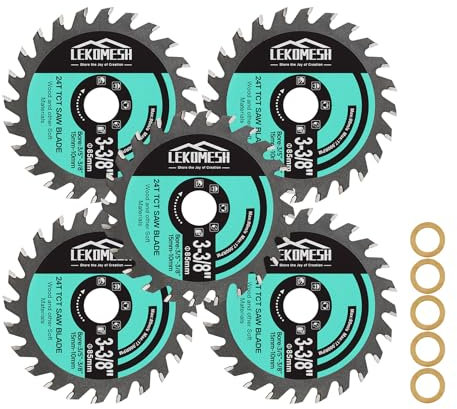 LEKOMESH TCT Hoja Sierra Circular - 5pcs 85mm 24T Disco de Corte Circular para Madera, TCT Disco de Corte para Madera Plástico con Arandela (10-15mm)
