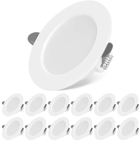 KEJIYILT LED Einbaustrahler 12er SET, Einbaustrahler extra flach AC175-265V Deckenleuchte flach rund, 7W 700LM equivalent 70W Glühlampe, Kaltweiß 6000K Spots für Badezimmer Wohnzimmer