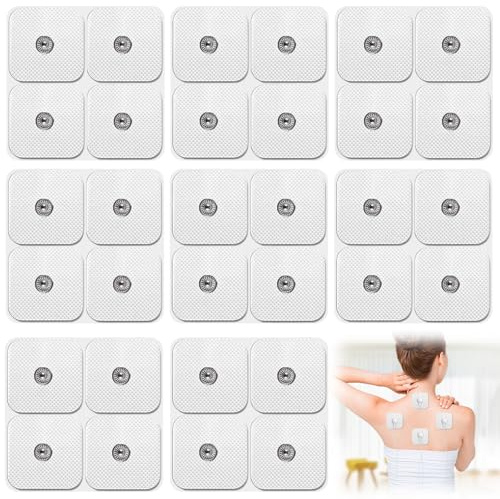 Nachkaufset selbstklebende Gel-Elektroden Pads, 32 Pads 50 x 50mm Geraet Elektroden, Selbstklebende Eletroden für Sanitas & Beurer Tens Maschinen Tens Pads mit 3.5mm Druckknopfverbindung