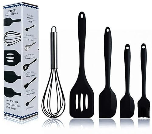 Juego de 5 Espátulas de Silicona para Cocina, Antiadherentes, Resistentes al Calor, Flexibles, Perfectas para Mezclar, Hornear y Cocinar - Utensilios de Cocina de Grado Alimenticio