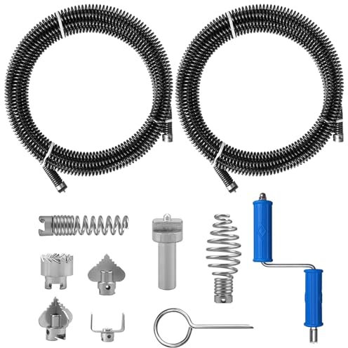 SuQurtom Rohrreinigungsspirale 12mm 2x3m Abflussreiniger Spirale mit 6 Schneidköpfen, Manuelle & Elektrische Abflussreinigung, Abfluss Rohrreinigung, Stahl